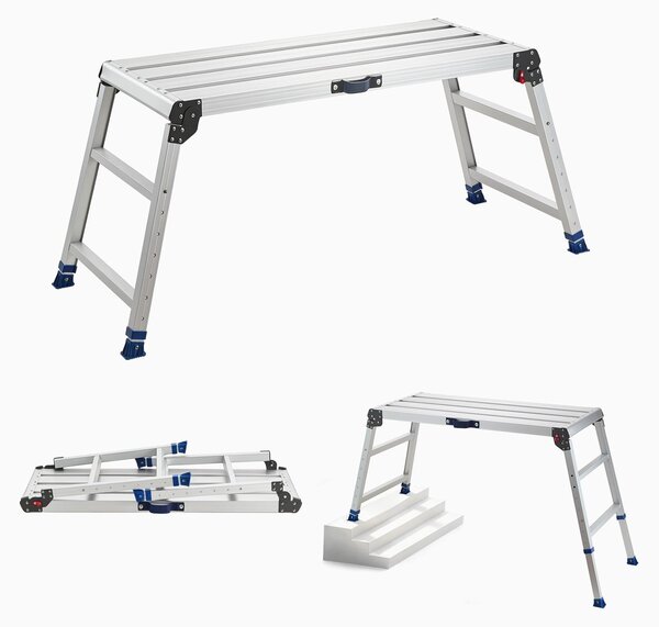 Piattaforma di lavoro – Piattaforma elevatrice pieghevole in alluminio – 1016 x 457 mm – Altezza regolabile da 58,4 a 87,6 cm – Capacità di carico: 226,8 kg – Sistema di blocco di sicurezza – Adatta per uso domestico e in officina