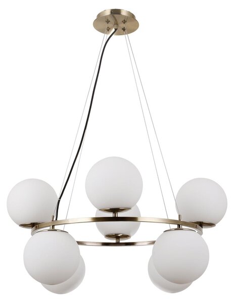 Lampada a sospensione con sfere bianche Larosa, bronzo anticato, 8xE14x5W, vetro, dimensioni: 85x65x65 cm, IP20, Italux