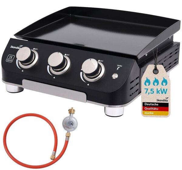 Plancha a gas - Barbecue da tavolo 3 fuochi - Con coperchio - Campeggio - Nero