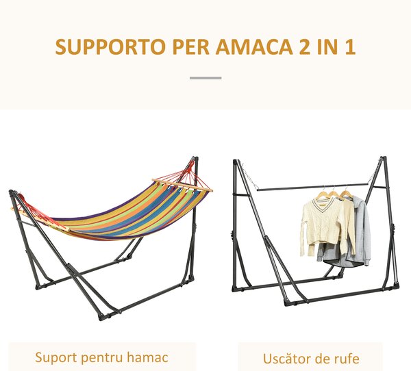 Outsunny Amaca Autoportante con Supporto Pieghevole, Lettino in Cotone e Struttura in Acciaio, Multicolore | Aosom Italy