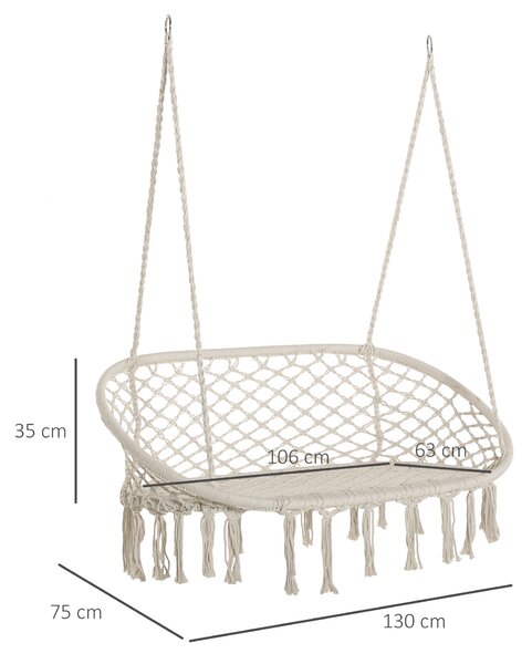Outsunny Amaca a Dondolo da Giardino e Casa a 2 Posti, Telaio Metallo e Seduta Cotone 130x75x40cm, Bianco Crema|Aosom