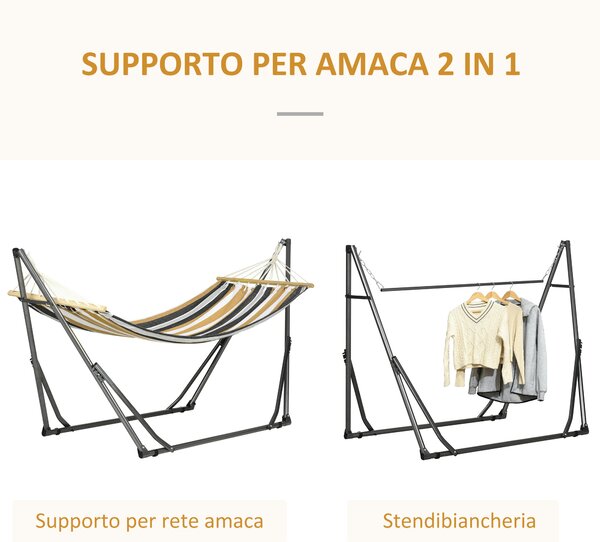 Outsunny Amaca Autoportante con Supporto Pieghevole, Lettino in Cotone e Struttura in Acciaio, Grigio | Aosom Italy