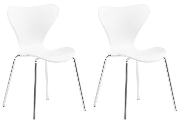 Set di 2 sedie da pranzo bianche in materiale sintetico argento gambe in metallo senza braccioli design moderno Beliani