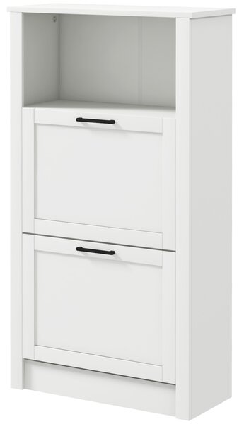 HOMCOM Scarpiera Stretta con 2 Porte Ripiani Regolabili e Compartimento Aperto per 10 Paia di Scarpe 58x24x105 cm Bianco | Aosom Italy