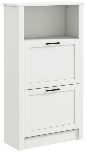 HOMCOM Scarpiera Stretta con 2 Porte Ripiani Regolabili e Compartimento Aperto per 10 Paia di Scarpe 58x24x105 cm Bianco | Aosom Italy