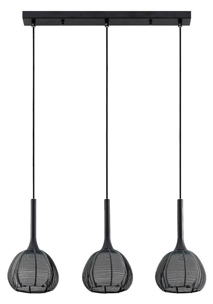 Lucande Tetira, lampada a sospensione a 3 luci, lunga, nera