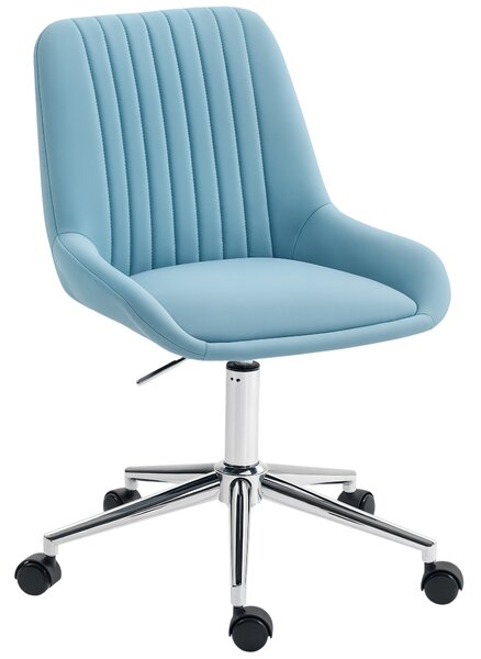 HOMCOM Sedia per Scrivania ad Altezza Regolabile con 5 Rotelle, in Silicone PU, Schiuma e Acciaio, 52x58x80-90 cm, Blu | Aosom Italy