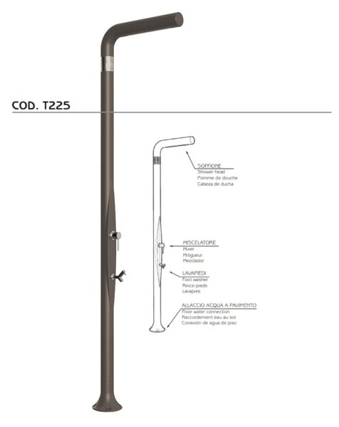 Doccia da Esterno Tradizionale FUNNY YANG CON LAVAPIEDI DOVE GRAY, per Giardino Dimensioni 17x17x h 210 cm peso 9,5 kg, Miscelatore Arkema caldo freddo