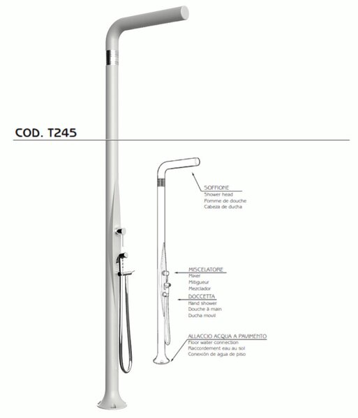 Doccia da Esterno Tradizionale FUNNY YANG CON DOCCINO ESTRAIBILE Bianco, per Giardino Dimensioni 17x17x h 210 cm peso 9,5 kg, Miscelatore Arkema caldo freddo