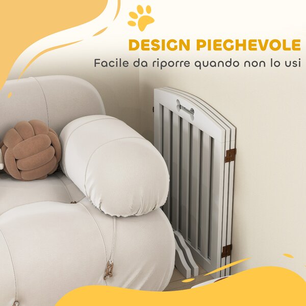 PawHut Cancellino per Cani Pieghevole a 3 Pannelli con 2 Supporti, in Legno Bianco, 155x30x61 cm | Aosom Italy