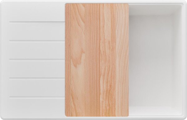 Lavello PRIMAGRAN bianco 78x50cm, lavello in granito 1 vasca + set di scarico + tagliere, lavello da cucina con base da 60 cm - Copenhagen