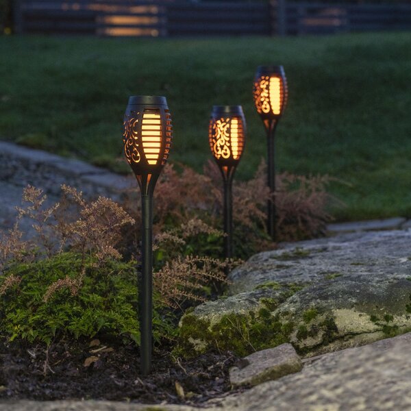 Set di 3 torce solari da giardino - Star Mini - Luce da giardino a LED nera - effetto fiamma tremolante - luci solari da esterno resistenti alle intemperie