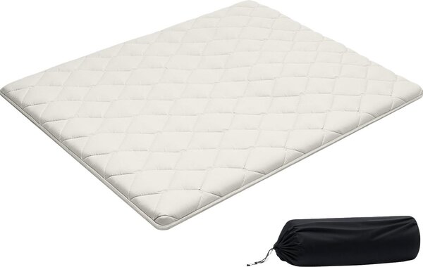 Materasso futon giapponese - Materasso tatami - Dimensioni 203,2 x 152,4 x 6,35 cm - Pieghevole - Nove strati - Con sacca di conservazione - Con set di fissaggio - Bianco