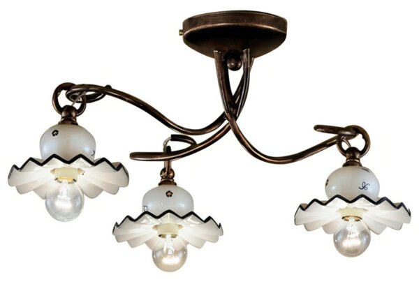 Plafoniera da Soffitto con 3 Diffusori in Ceramica ROMA Diametro ? 51X H 24 cm peso 1,5 kg - Attacco Lampada E 14 interno Paralume Bianco Vintage