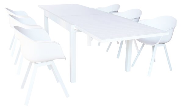 JERRI - set tavolo in alluminio cm 135/270x90x75 h con 6 sedute