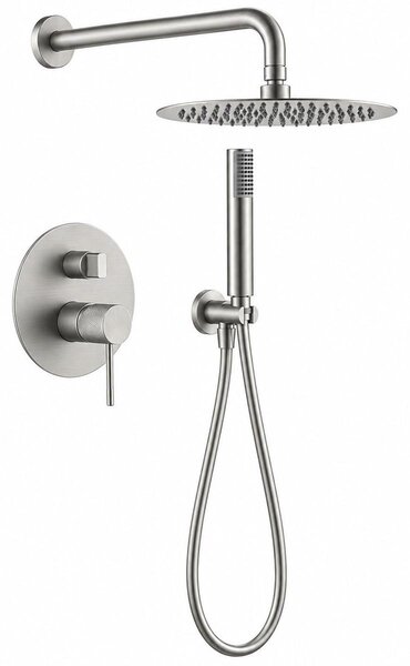 Set doccia a parete - 2 getti - Finitura nichel spazzolato - Modello Line - Doccetta da 25 cm - Tubo flessibile da 1,5 metri