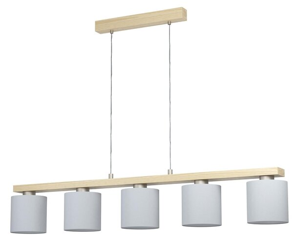 Lampadario A Sospensione Contemporaneo Castralvo Acciaio Nichel Legno 5 Luci E27