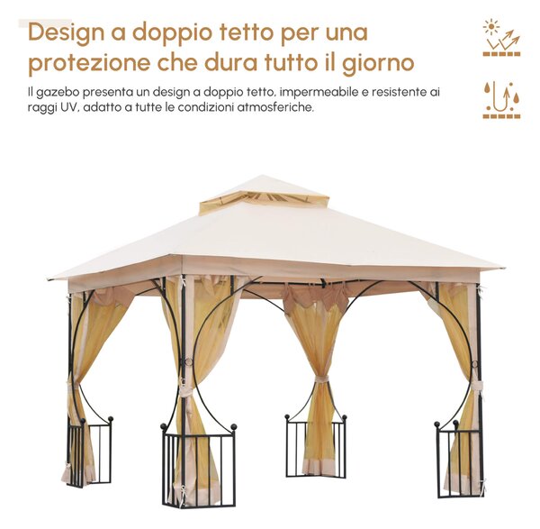 Outsunny Gazebo da Giardino in Metallo con Tettuccio e Pareti in Poliestere, 3x3 m, Beige | Aosom Italy