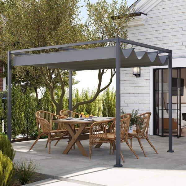Outsunny Gazebo Pergola con Telo Scorrevole in Metallo e Poliestere, Filtra Raggi UV, per Esterni, 298 x 213 x 221 cm|Aosom
