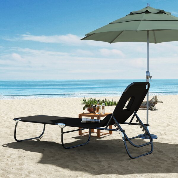 Outsunny Sdraio da Mare Pieghevole Reclinabile su 4 Livelli con Foro per Lettura, Sedia Sdraio Pieghevole, Sedia Sdraio da Giardino, Nero | Aosom Italy