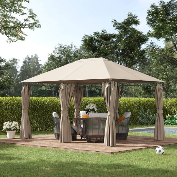 Outsunny Gazebo da Giardino 6 Pareti Rimovibili 12 Paletti Struttura in Metallo Telo in Poliestere 400 x 300 x 274 cm Beige