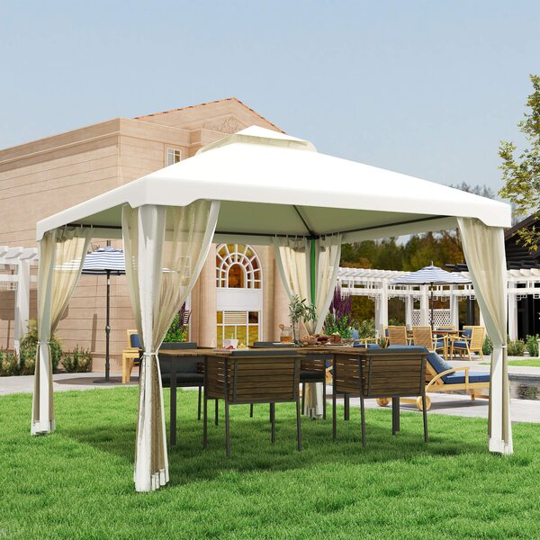 Outsunny Tenda Gazebo da Giardino con Zanzariera, Struttura in Metallo Copertura in Poliestere, 294x294cm, Beige