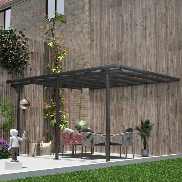 Outsunny Pergola a parete da Giardino, Telaio in alluminio e Installazione Regolabile, 4.4x3m, Grigio | Aosom Italy