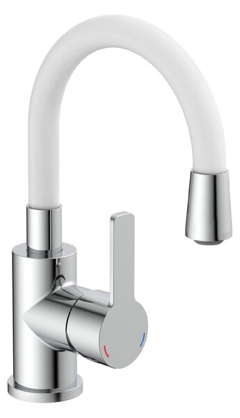 Miscelatore per lavabo - Bocchetta flessibile - Funzione eco - Orientabile a 360° - Cromo e bianco
