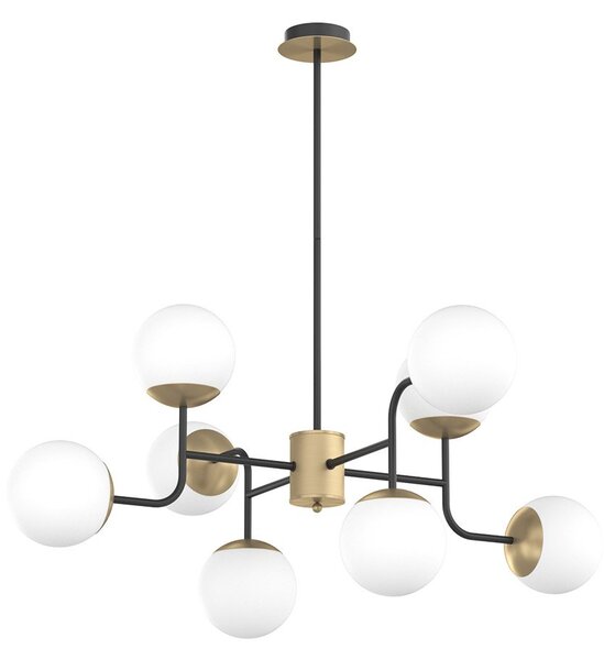 Lampadario Moderno Clear Metallo Nero E Ottone Vetro Bianco 8 Luci E27