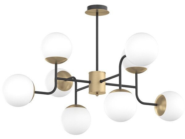 Lampadario Moderno Clear Metallo Nero E Ottone Vetro Bianco 8 Luci E27