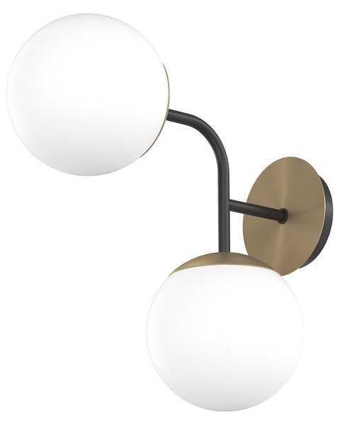 Applique Moderna Clear Metallo Nero E Ottone Vetro Bianco 2 Luci E27