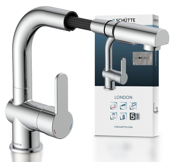 Rubinetto per lavabo con doccetta estraibile - Miscelatore monocomando - Cromato - Bocchetta girevole a 360°