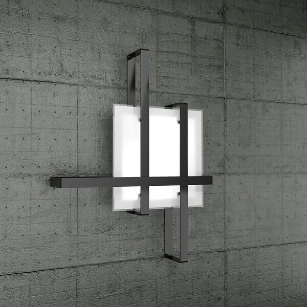 Plafoniera Industrial-Minimal Cross Metallo Nero Vetro Bianco 2 Luci E27 70Cm