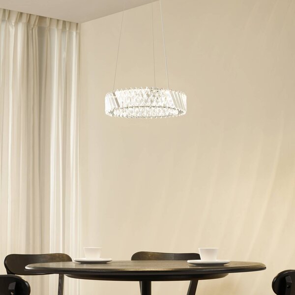 Lucande lampada LED a sospensione Glacis, cristallo, Ø 40 cm, cromata Glacis, Chiaro / Trasparente, Soggiorno / Sala da pranzo, Vetro, Design