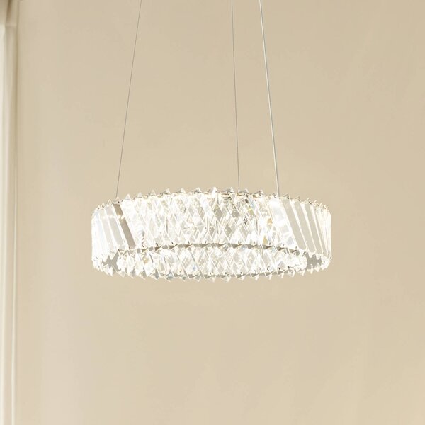Lucande lampada LED a sospensione Glacis, cristallo, Ø 40 cm, cromata Glacis, Chiaro / Trasparente, Soggiorno / Sala da pranzo, Vetro, Design