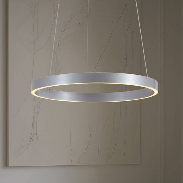 Lucande Lampada a sospensione LED Yonam, Ø 60 cm, 1 luce, alluminio, CCT Yonam Lucande, dimmerabile, Alluminio / Grigio / Zincato, Soggiorno / Sala da pranzo, Metallo, Moderno