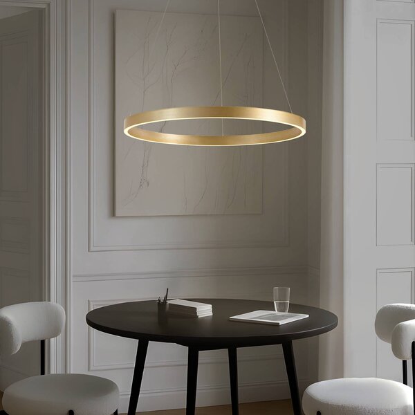 Lucande lampada LED a sospensione Yonam, Ø 80 cm, 1 luce, oro, CCT Yonam Lucande, dimmerabile, Ottone / Oro, Soggiorno / Sala da pranzo, Metallo, Moderno