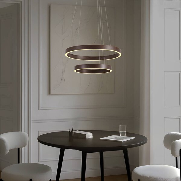 Lucande Lampada a sospensione LED Yonam, Ø 60 cm, 2 luci, marrone, CCT Yonam Lucande, dimmerabile, Marrone / Ruggine, Soggiorno / Sala da pranzo, Metallo, Moderno