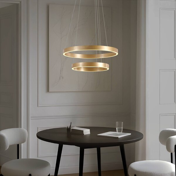 Lucande Lampada a sospensione LED Yonam, Ø 60 cm, 2 luci, oro, CCT Yonam Lucande, dimmerabile, Ottone / Oro, Soggiorno / Sala da pranzo, Metallo, Moderno
