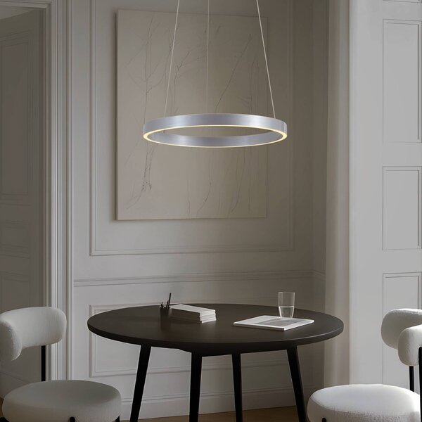 Lucande Lampada a sospensione LED Yonam, Ø 60 cm, 1 luce, alluminio, CCT Yonam Lucande, dimmerabile, Alluminio / Grigio / Zincato, Soggiorno / Sala da pranzo, Metallo, Moderno
