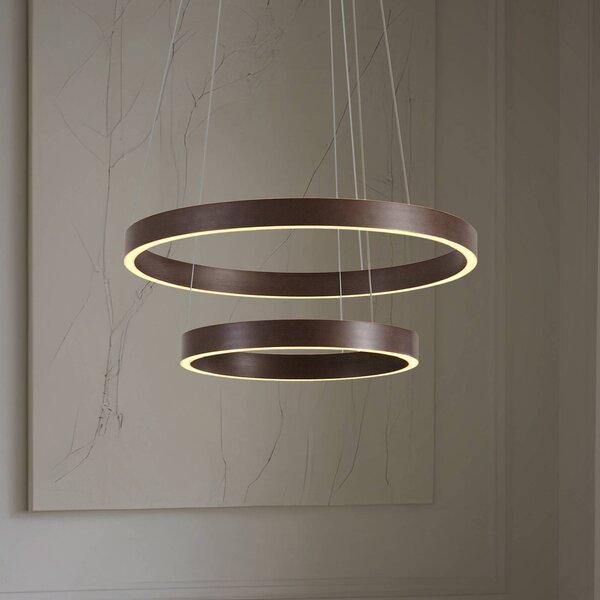 Lucande Lampada a sospensione LED Yonam, Ø 60 cm, 2 luci, marrone, CCT Yonam Lucande, dimmerabile, Marrone / Ruggine, Soggiorno / Sala da pranzo, Metallo, Moderno