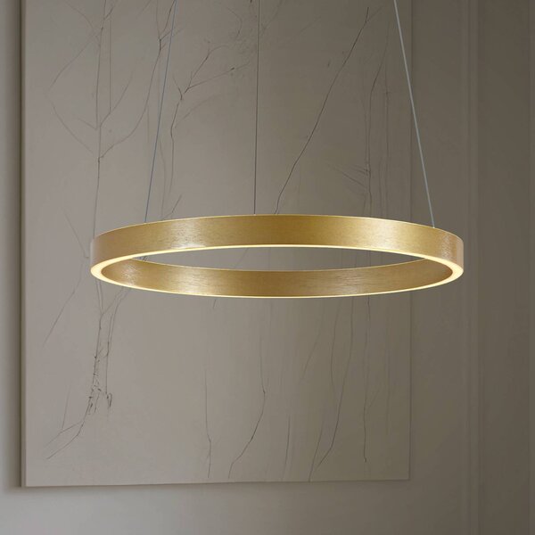 Lucande Lampada a sospensione LED Yonam, Ø 60 cm, 1 luce, oro, CCT Yonam Lucande, dimmerabile, Ottone / Oro, Soggiorno / Sala da pranzo, Metallo, Moderno