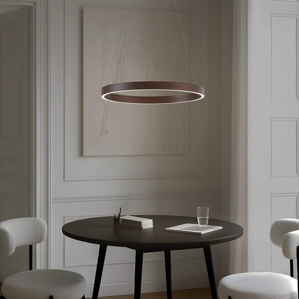 Lucande Lampada a sospensione LED Yonam, Ø 60 cm, 1 luce, marrone, CCT Yonam Lucande, dimmerabile, Marrone / Ruggine, Soggiorno / Sala da pranzo, Metallo, Moderno