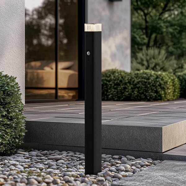 Lampione Lindby Halvar, 80 cm, nero, IP65, GU10, sensore Halvar Lindby, dimmerabile, Nero, Metallo, Moderno