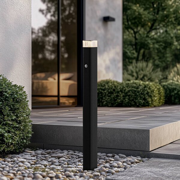 Lampione Lindby Halvar, 80 cm, nero, IP65, GU10, sensore Halvar Lindby, dimmerabile, Nero, Metallo, Moderno