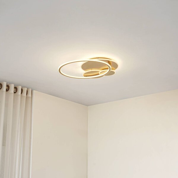 Plafoniera soffitto Circulo Lucande, dimmerabile, Ottone / Oro, Soggiorno / Sala da pranzo, Metallo, Moderno, Plafoniera