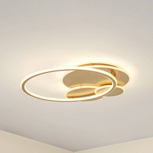 Plafoniera soffitto Circulo Lucande, dimmerabile, Ottone / Oro, Soggiorno / Sala da pranzo, Metallo, Moderno, Plafoniera