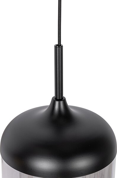 Lampada a sospensione di design nera con vetro oro e fumé 3 luci - Kyan