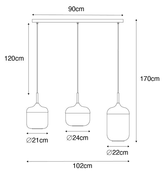 Lampada a sospensione di design nera con vetro oro e fumé 3 luci - Kyan