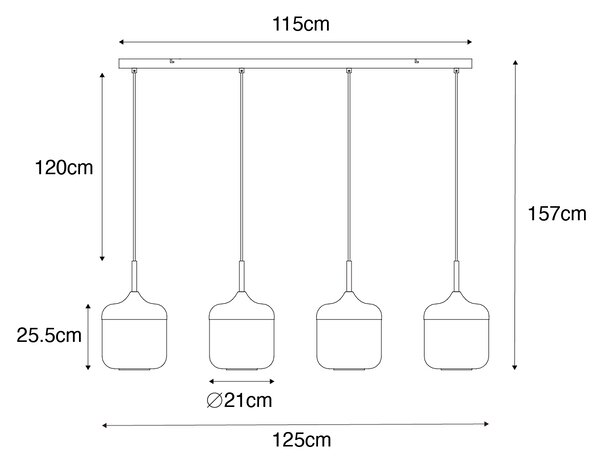 Lampada a sospensione di design nera con vetro oro e fumé 4 luci - Kyan